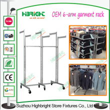 Armaturen für Bekleidungsgeschäft Six Way Metall Rolling Garment Racks